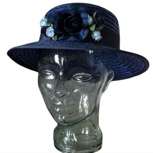 Top This Blue Straw Hat with Flowers